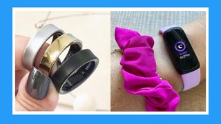 A Tom's Guide tester wearing a smart watch sleep tracker and holding sleep tracking rings