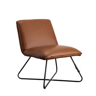 A brown vegan leather armless chair with black legs