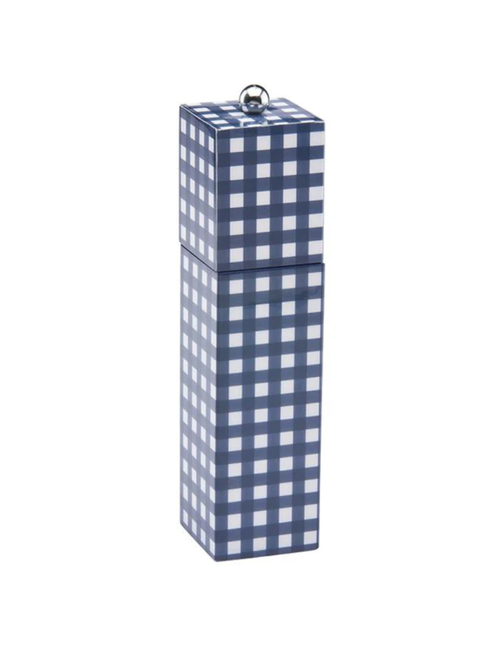 Navy Gingham Square Pillar Salt or Pepper Mill