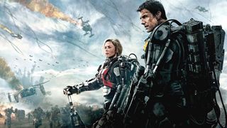 A promotional image for the movie Edge of Tomorrow featuring Emily Blunt and Tom Cruise