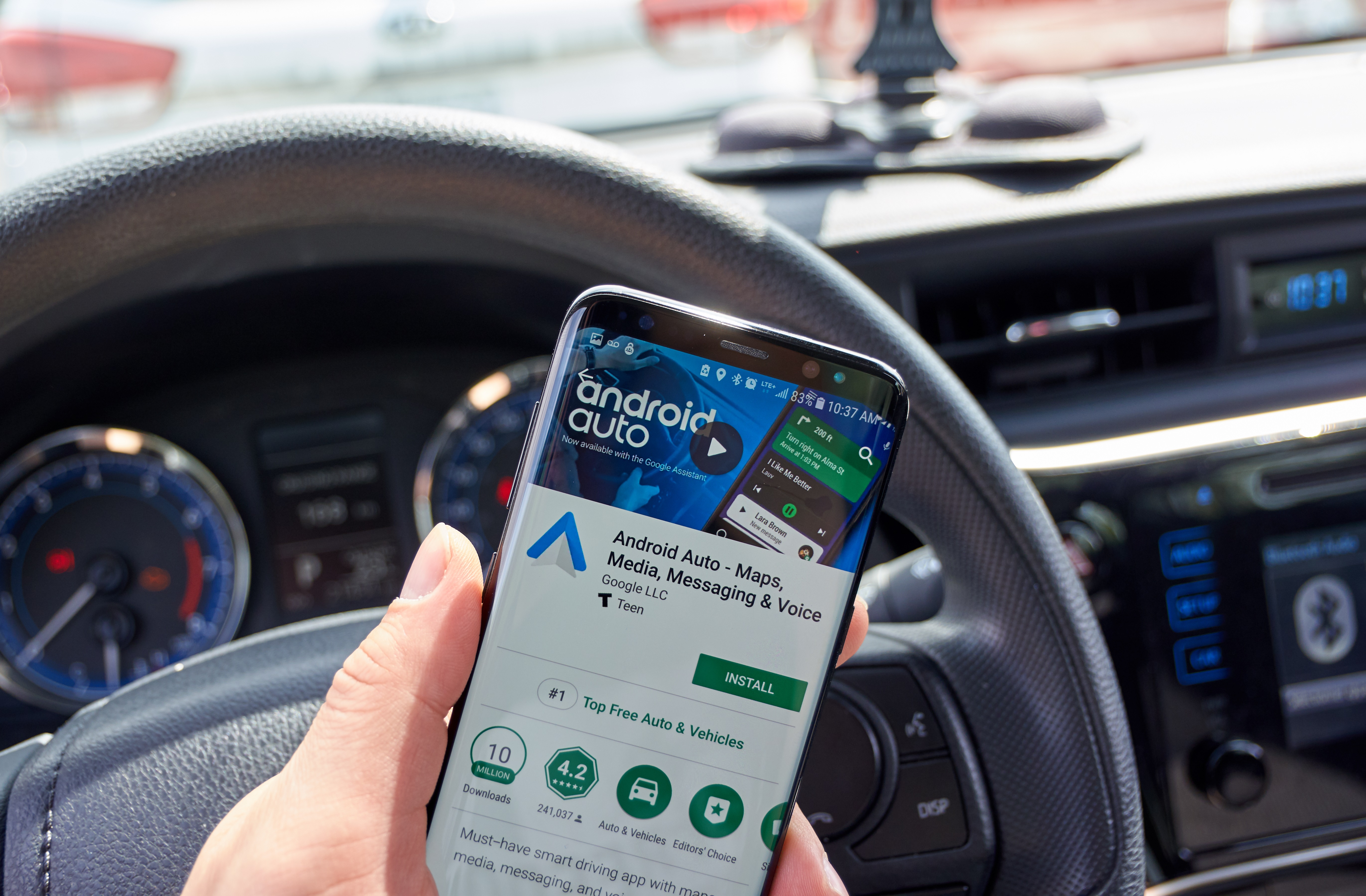 android auto google play page on samsung galaxy s8