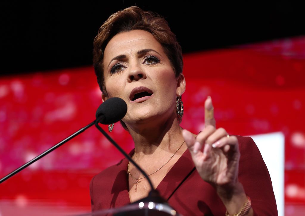  Arizona Republican gubernatorial nominee Kari Lake speaks to supporters during her election night event at The Scottsdale Resort at McCormick Ranch on November 08, 2022 in Scottsdale, Arizona.