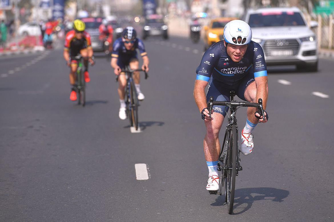 Quentin Valognes (Novo-Nordisk) on the attack on the final day of the Dubai Tour.