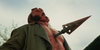 David Harbour takes a painful spear through the chest in 2019's Hellboy