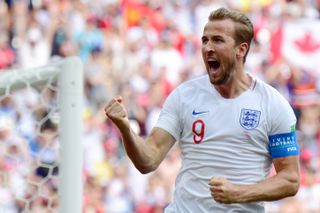 Harry Kane celebrates after scoring for England against Panama at the 2018 World Cup.