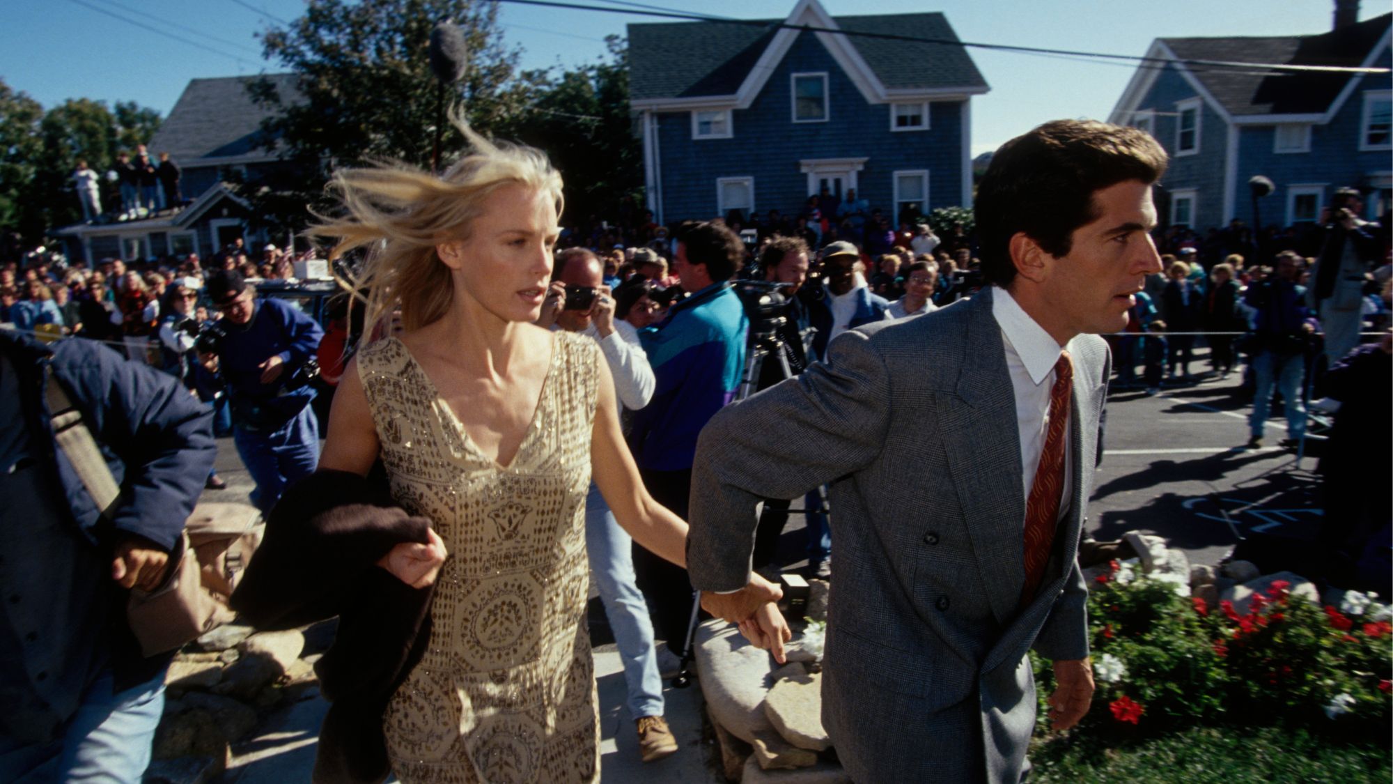 John F. Kennedy, Jr. and Daryl Hannah attend a wedding in Rhode Island