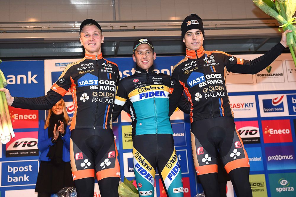 Tim Merlier (Bel), Tom Meeusen (Bel) and Wout van Aert (Bel)