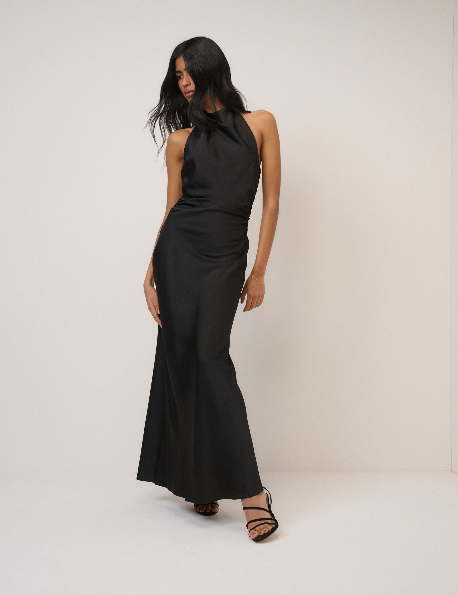 Black Satin Column Devin Maxi Dress