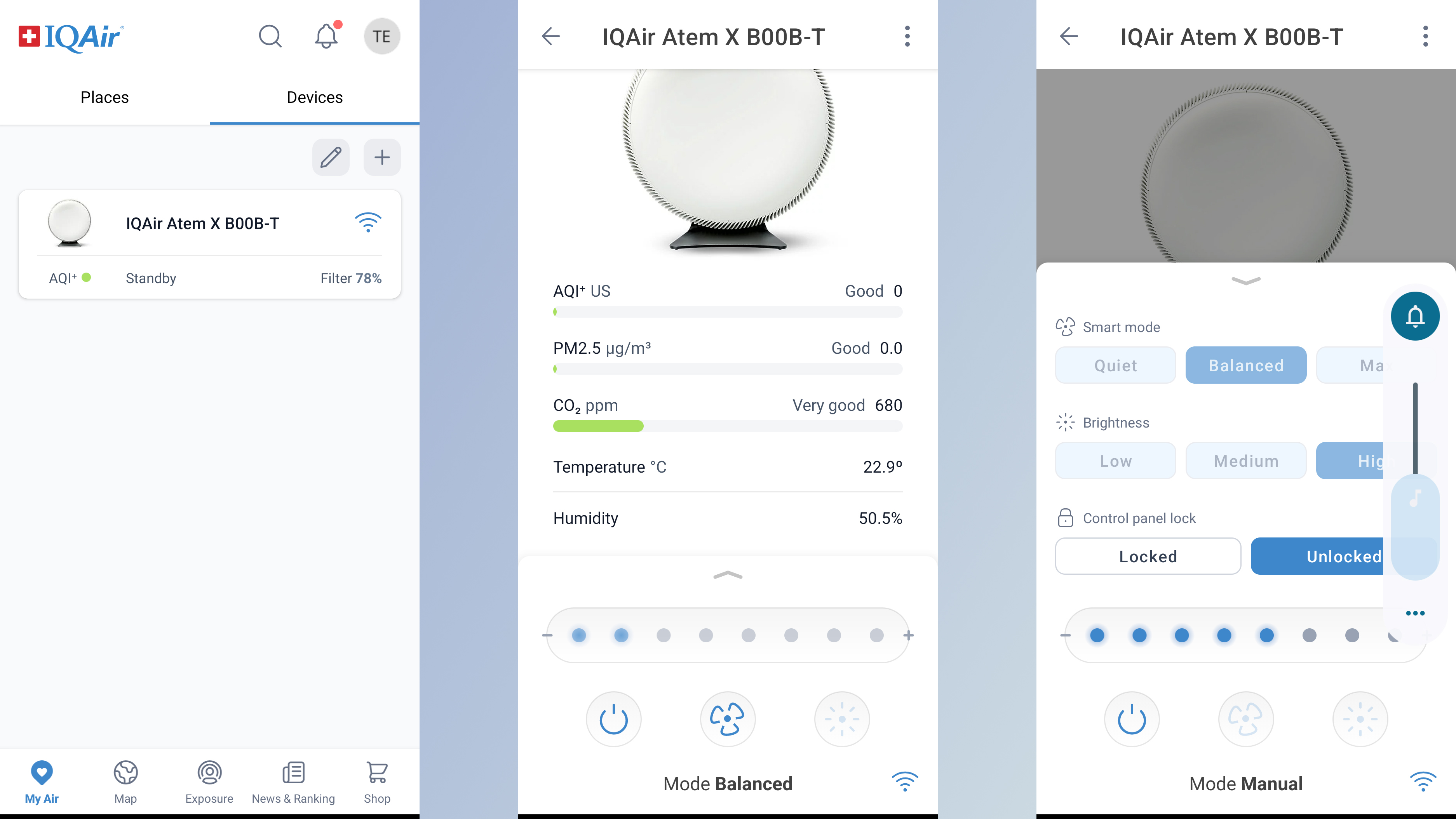 Screenshots from companion app