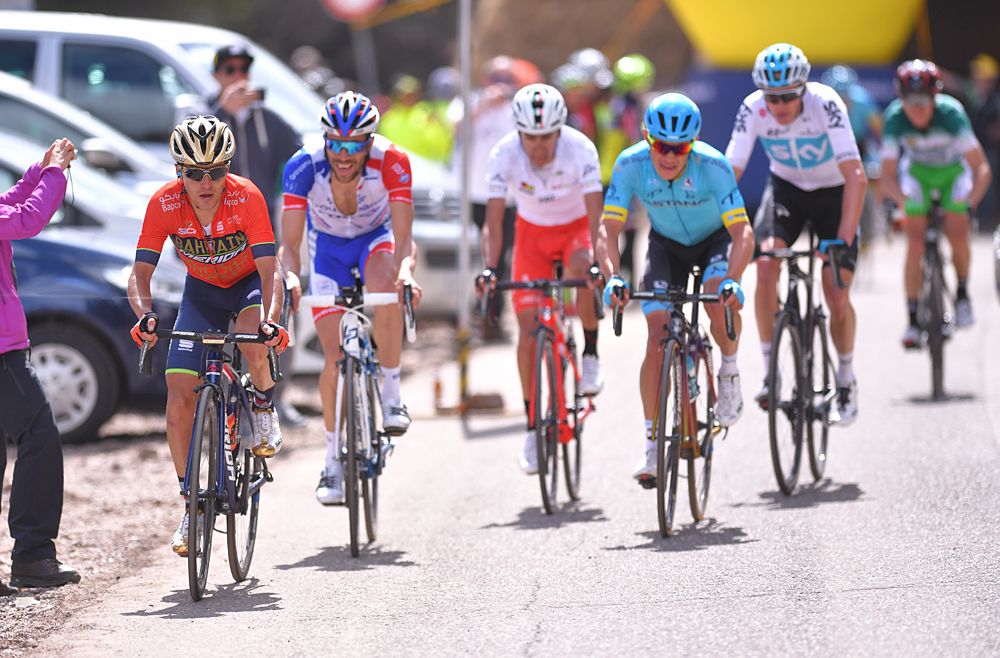 The main contenders on the final climb of stage 2 at Tour of the Alps