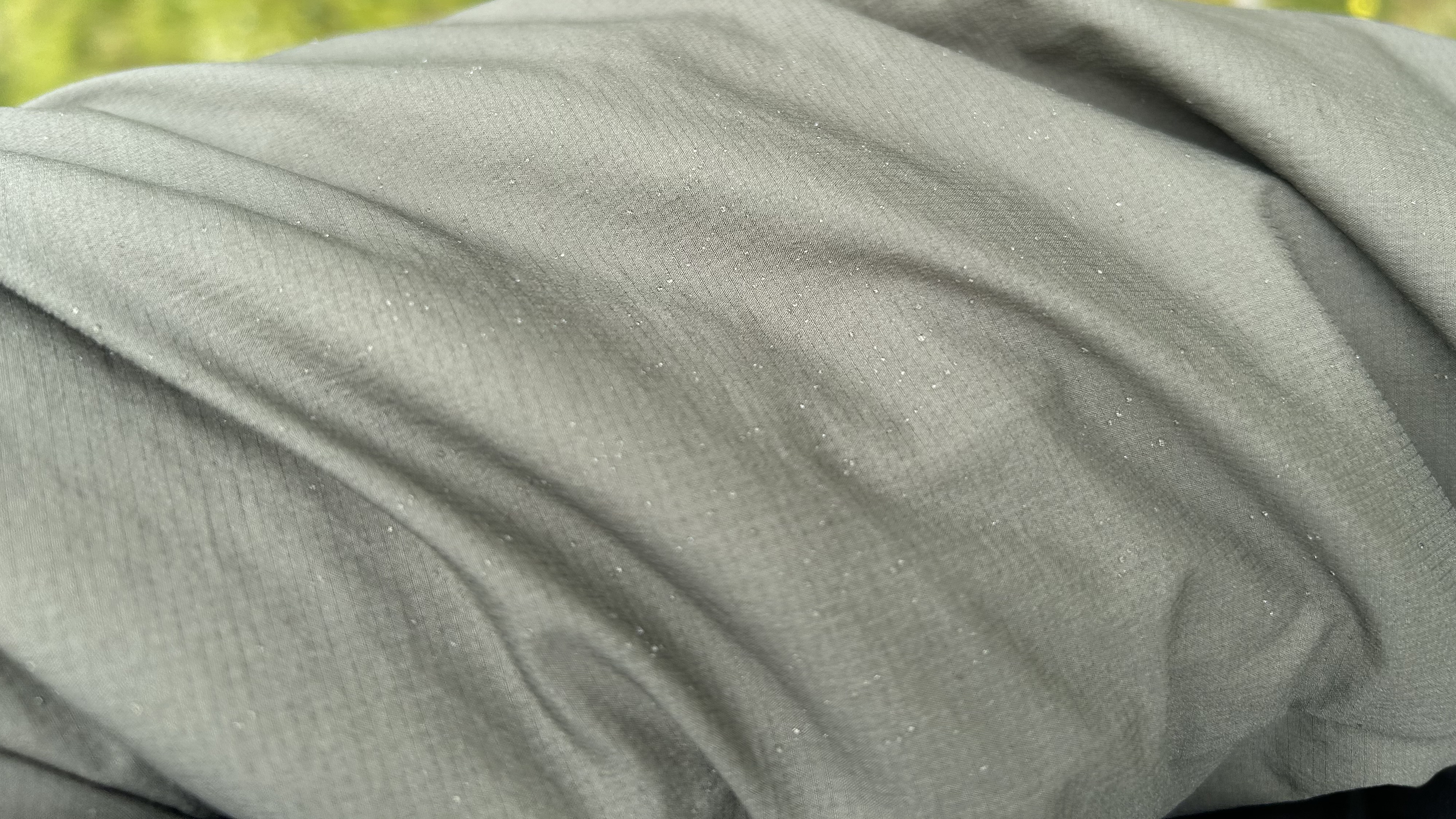 Rain beading on the Salomon Mountain Flex Jacket