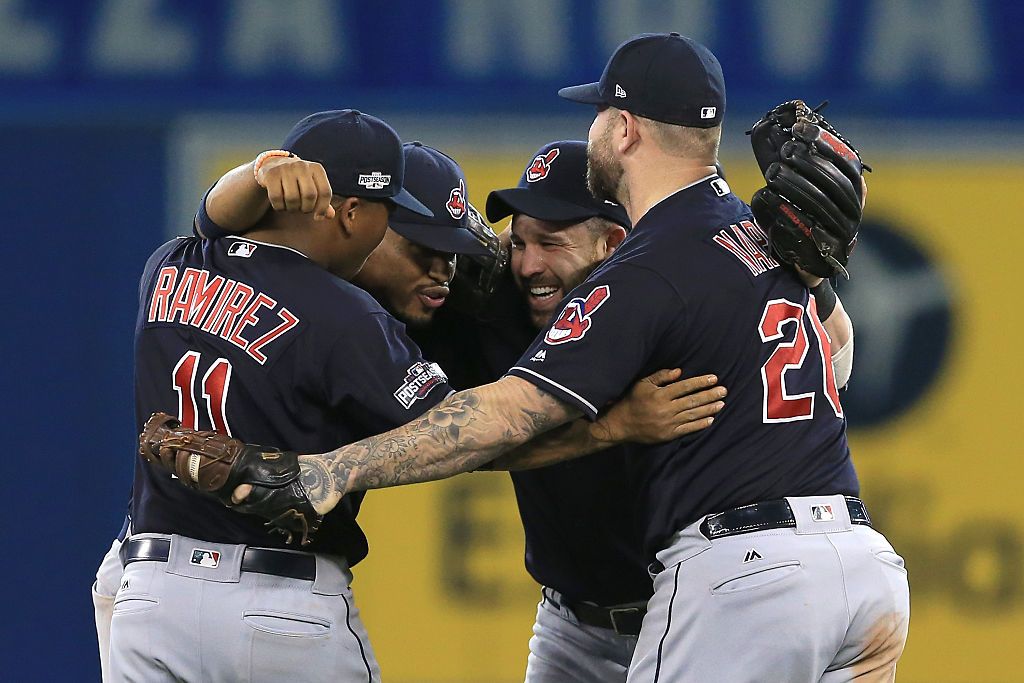 Cleveland Indians celebrate win over Toronto Blue Jays