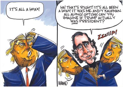 Political Cartoon U.S. Trump hoax Andy Kaufman