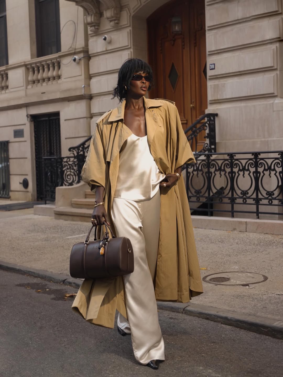 Amy in silky white co-ord set