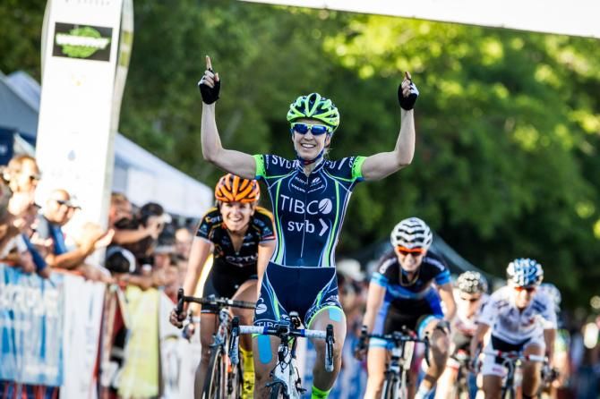 Joanne Kiesanowski (TIBCO) takes the win in downtown Bend.