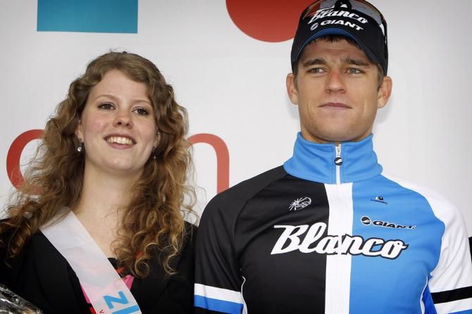 Stage 2 winner Theo Bos (Blanco) on the podium