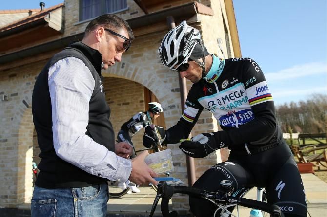 Tom Boonen gets some nourishment before training