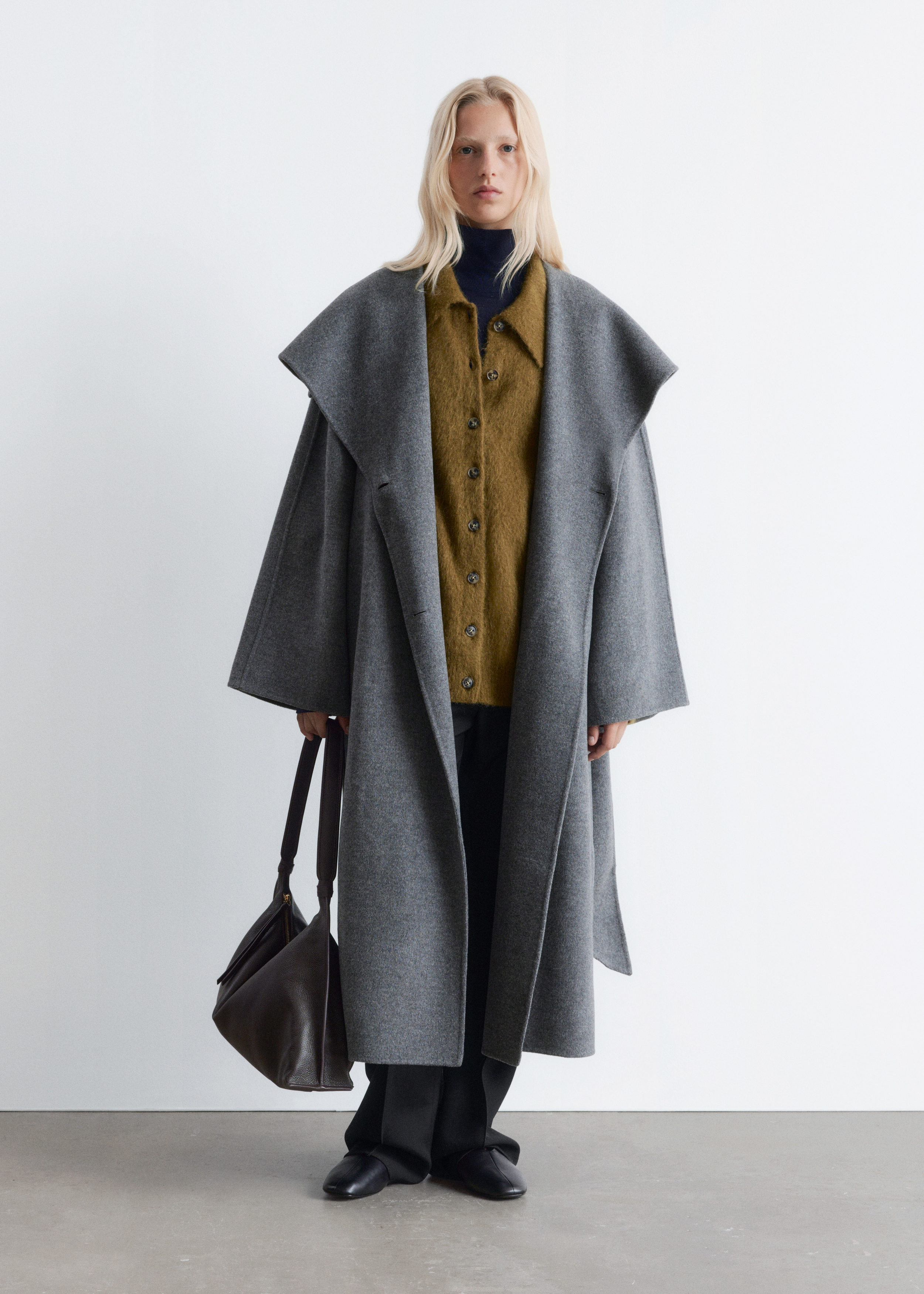 Shawl-Collar Wool Maxi Coat
