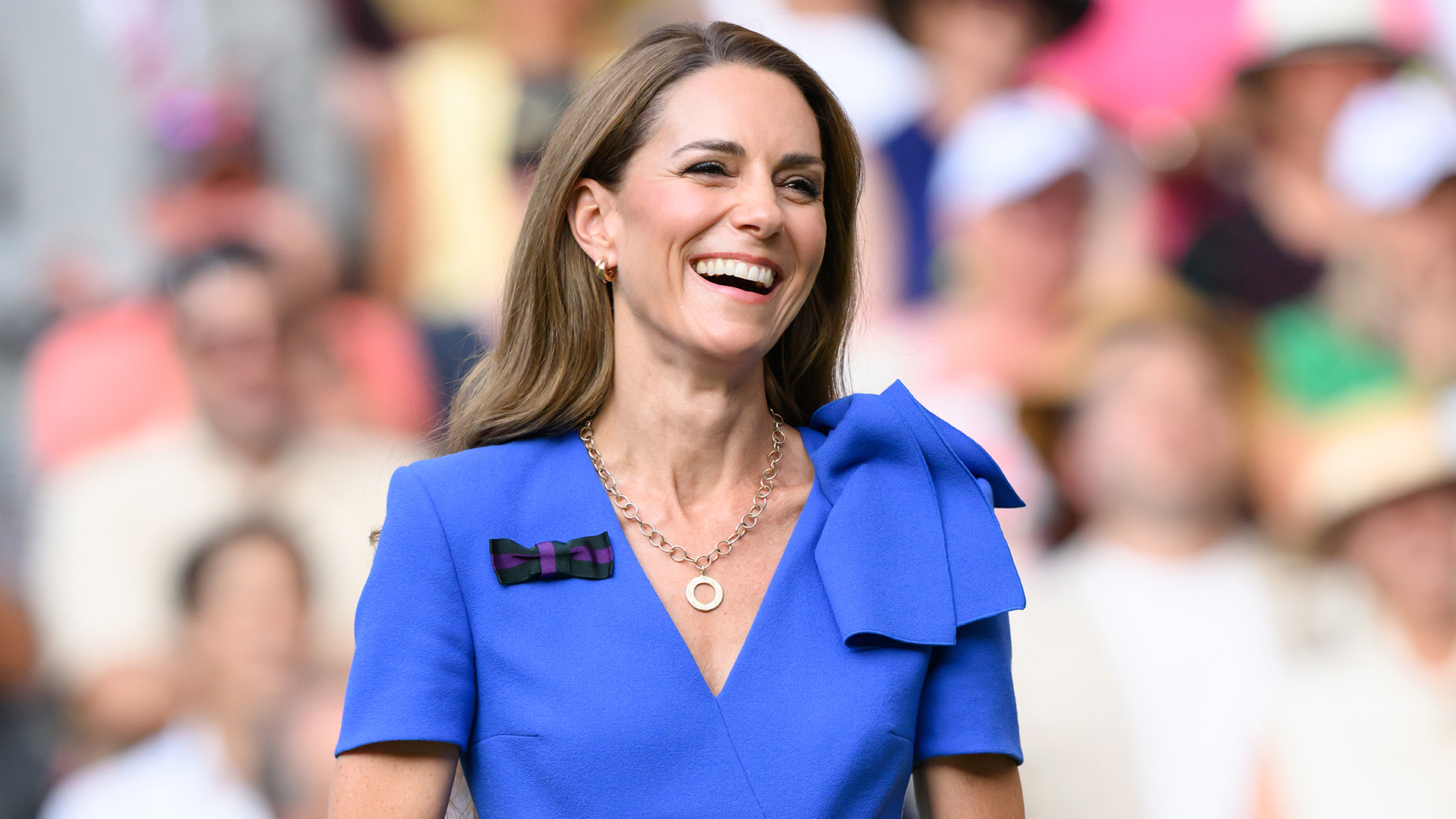 LONDON, ENGLAND - JULY 13: Catherine, Princess of Wales attends day fourteen of the Wimbledon Tennis Championships at the All England Lawn Tennis and Croquet Club on July 13, 2025 in London, England. (Photo by Karwai Tang/WireImage)