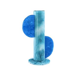 blue ceramic vase in geometric shapes