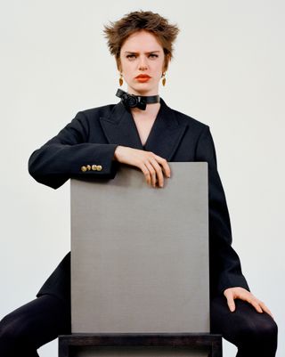 Pre Fall 2024 Best Looks Fashion Shoot featuring woman in tailored jacket sat on chair
