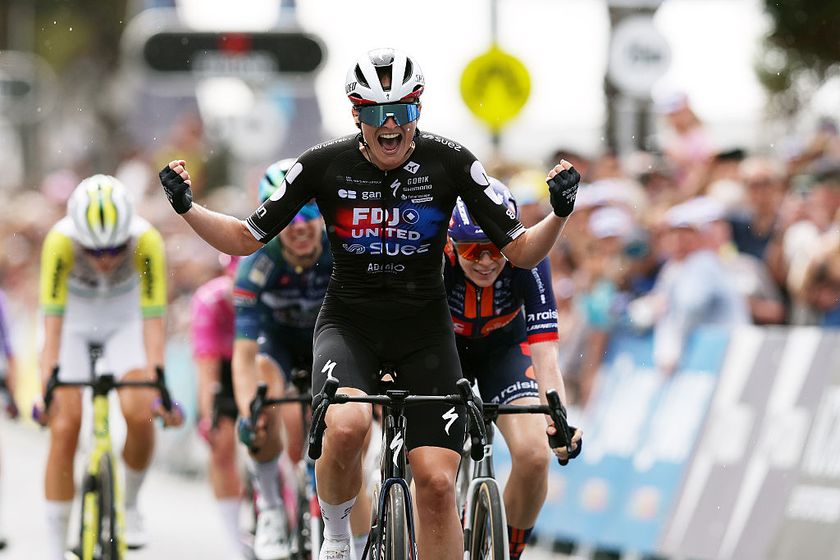 GEELONG, AUSTRALIA - JANUARY 31: Ally Wollaston of New Zealand and Team FDJ United - SUEZ celebrates at finish line as race winner during the 10th Mapei Cadel Evans Great Ocean Road Race 2026, Women&amp;apos;s Elite a 141.2km one day race from Geelong to Geelong / #UCIWWT / on January 31, 2026 in Geelong, Australia. (Photo by Con Chronis/Getty Images)