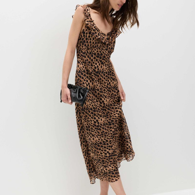 M&amp;amp;S, Animal Print Ruffle Detail Midaxi Column Dress