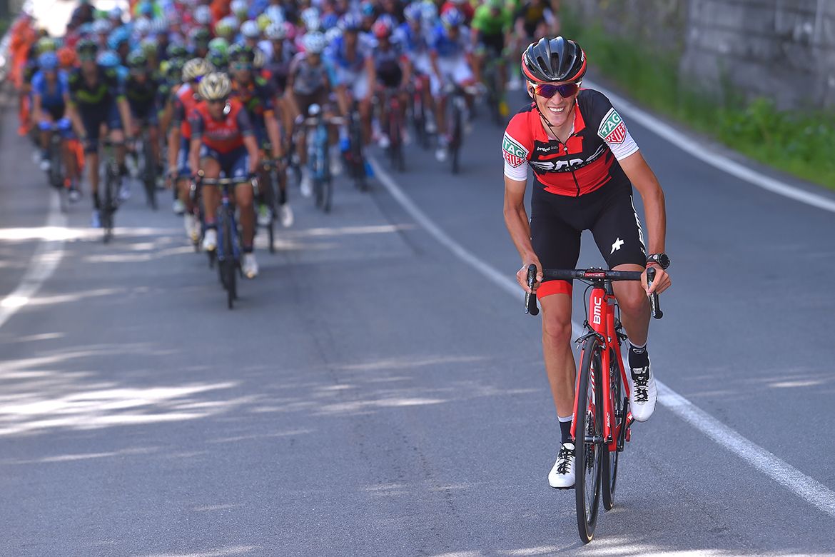Manuel Senni stretches his legs at the Giro d'Italia.
