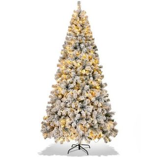 Hongge 6ft Pre-Lit Snow Flocked Christmas Tree, Holiday Artificial Christmas Tree With 1000 Branch Tips, 250 Warm White Lights