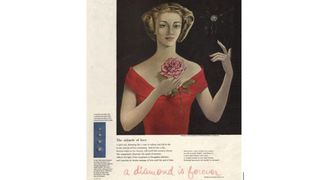 Poster featuring woman in red dress holding flower