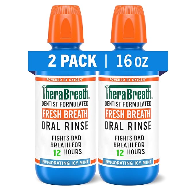 TheraBreath, Fresh Breath Mouthwash, Icy Mint Flavor, Alcohol-Free, 16 Fl Oz (pack of 2)