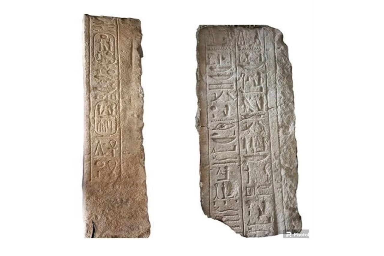 Limestone blocks with hieroglyphic markings
