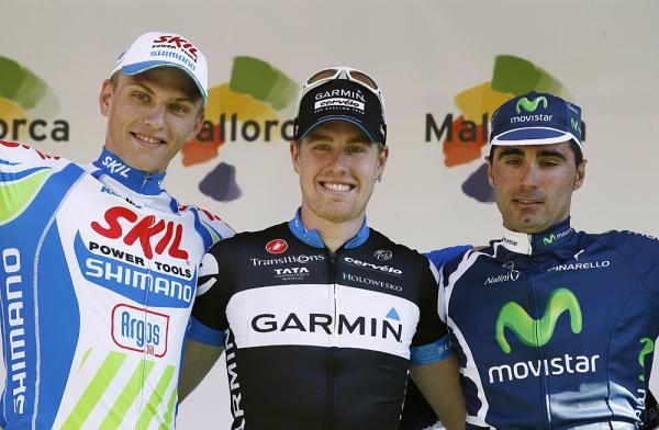 Marcel Kittel (Skil-Shimano), Tyler Farrar (Garmin-Cervelo) and Francisco Ventoso (Movistar) on the Mallorca podium