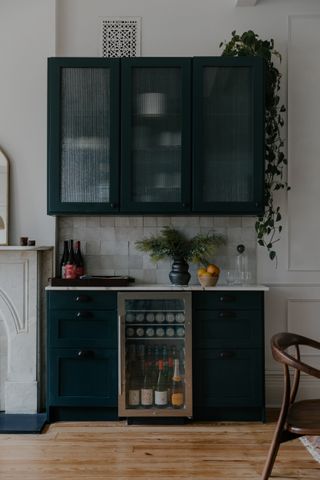 A home wet bar with fridge section