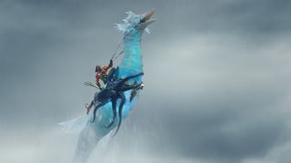 Aquaman rides a seahorse-like creature in Aquaman 2