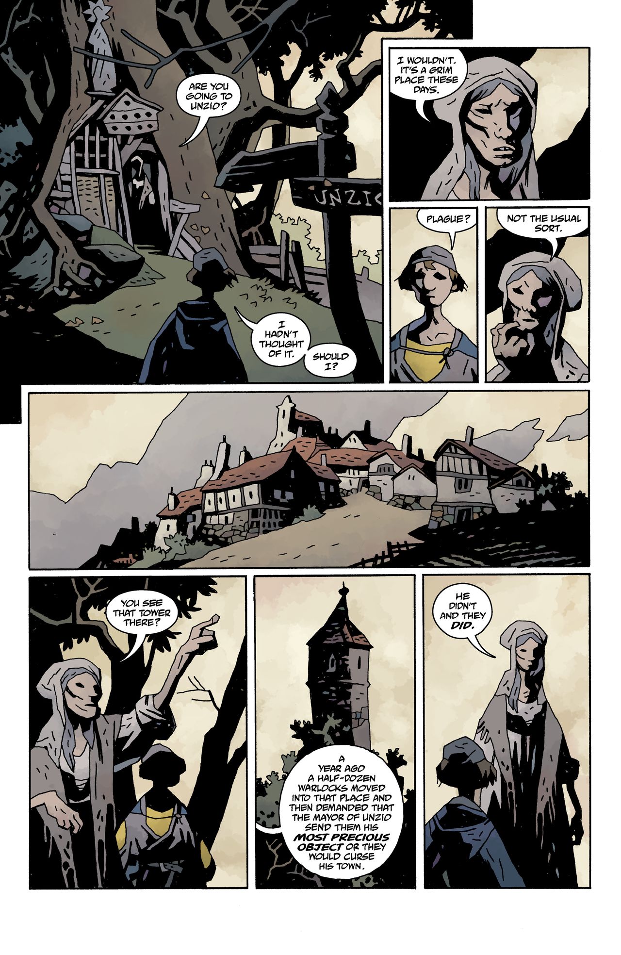 Mike Mignola, Bowling With Corpses; pages from a comic book with zombies and vampires