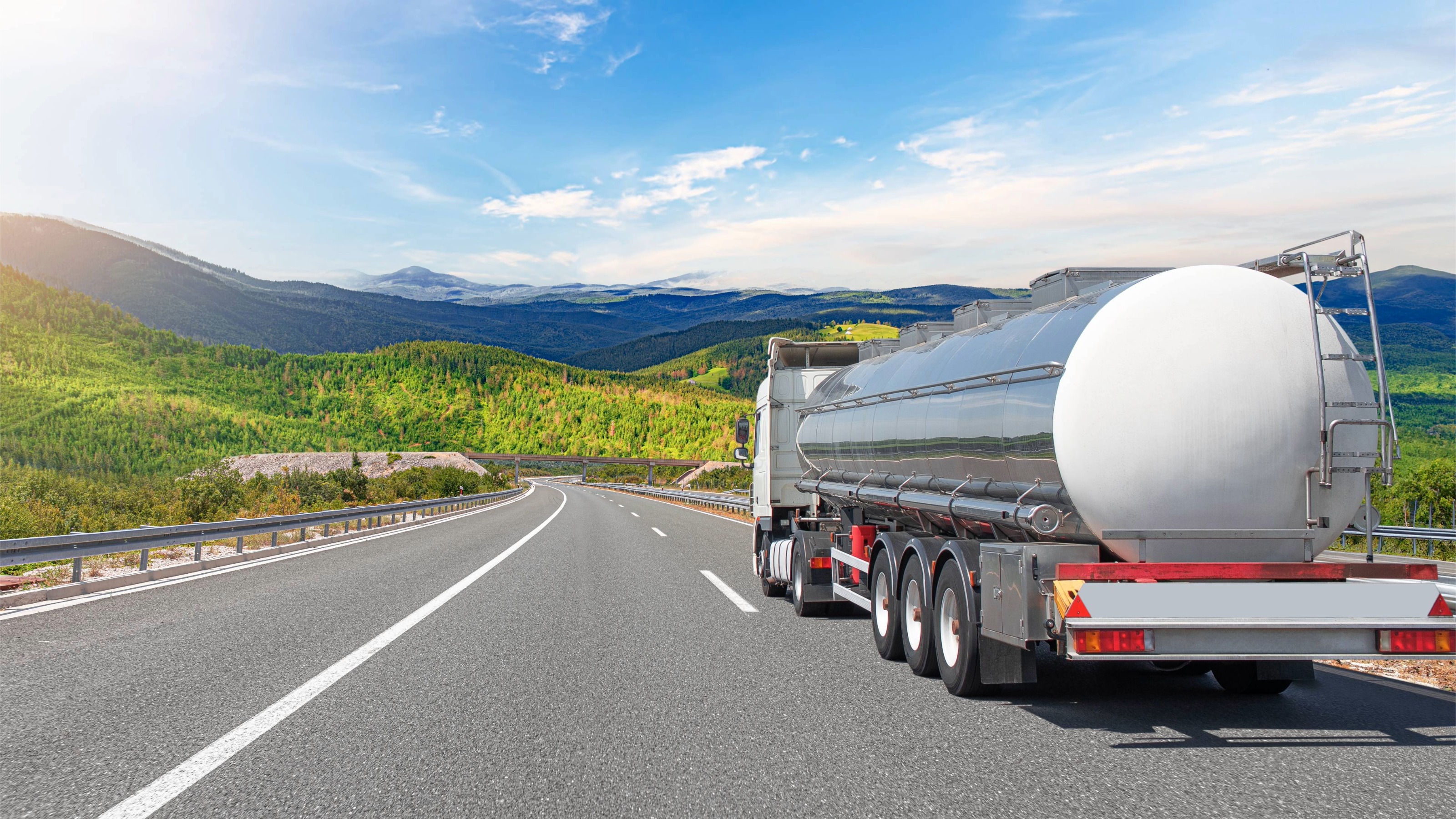 Fuel truck on a picturesque road
