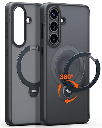 Torras Ostand Q3 Spin for Samsung Galaxy S26 Case, 360 Magnetic Stand, Fit for Magsafe, 4x Military-Grade Shockproof, Built-In Kickstand, Slim Phone Case for Samsung Galaxy S26 Case, Black