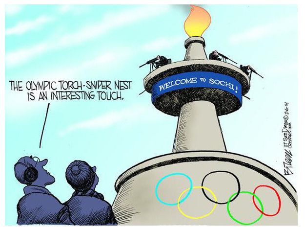 Editorial cartoon Olympics torch security