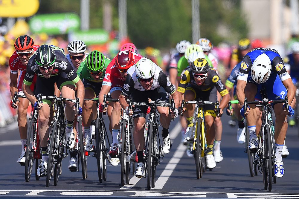 The sprinters bear down on the line during stage 6 of the Tour de France.