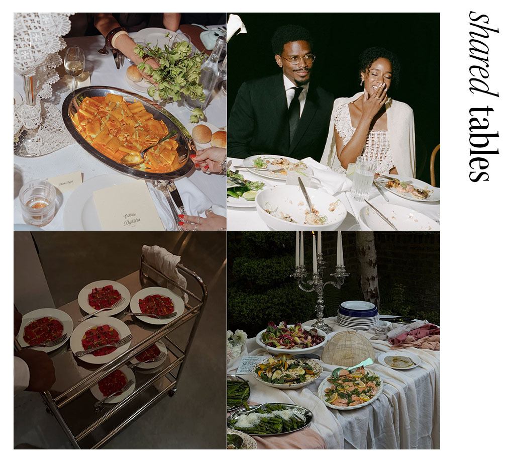 a collage of food images from weddings.