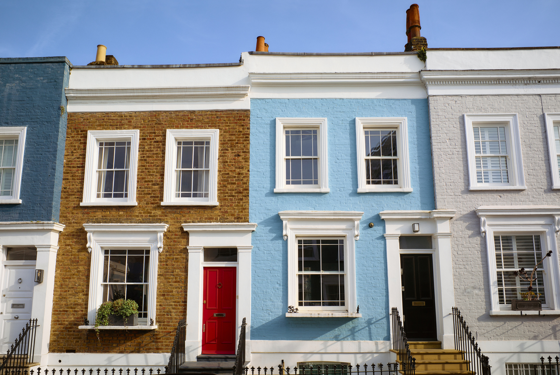 UK, London, Notting Hill, rows of traditional terraced houses