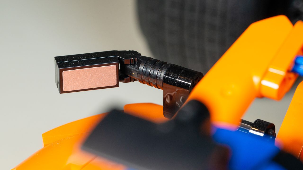 Wing-mirror close-up on the Lego Technic McLaren Formula 1 Race Car