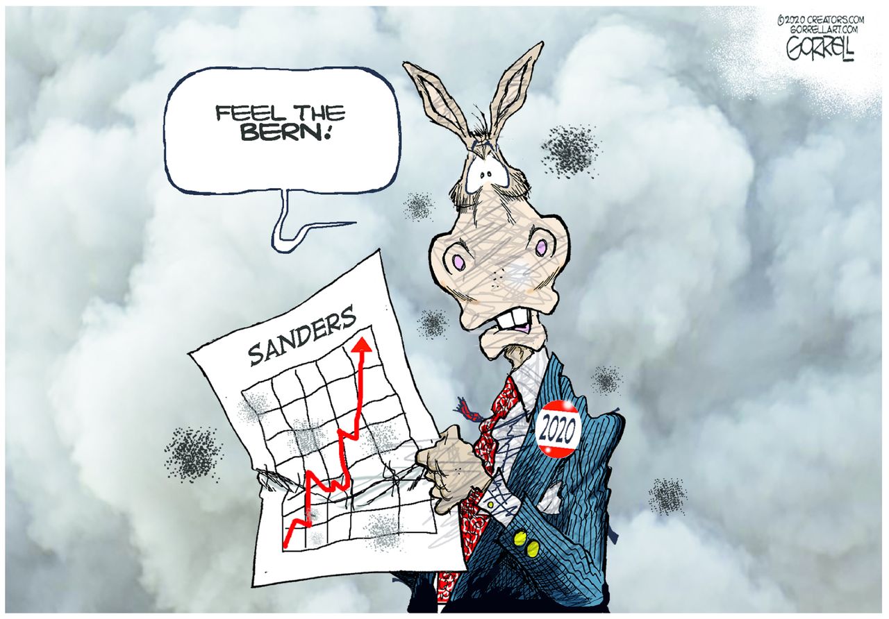 Political Cartoon U.S Bernie feel the bern winning polls