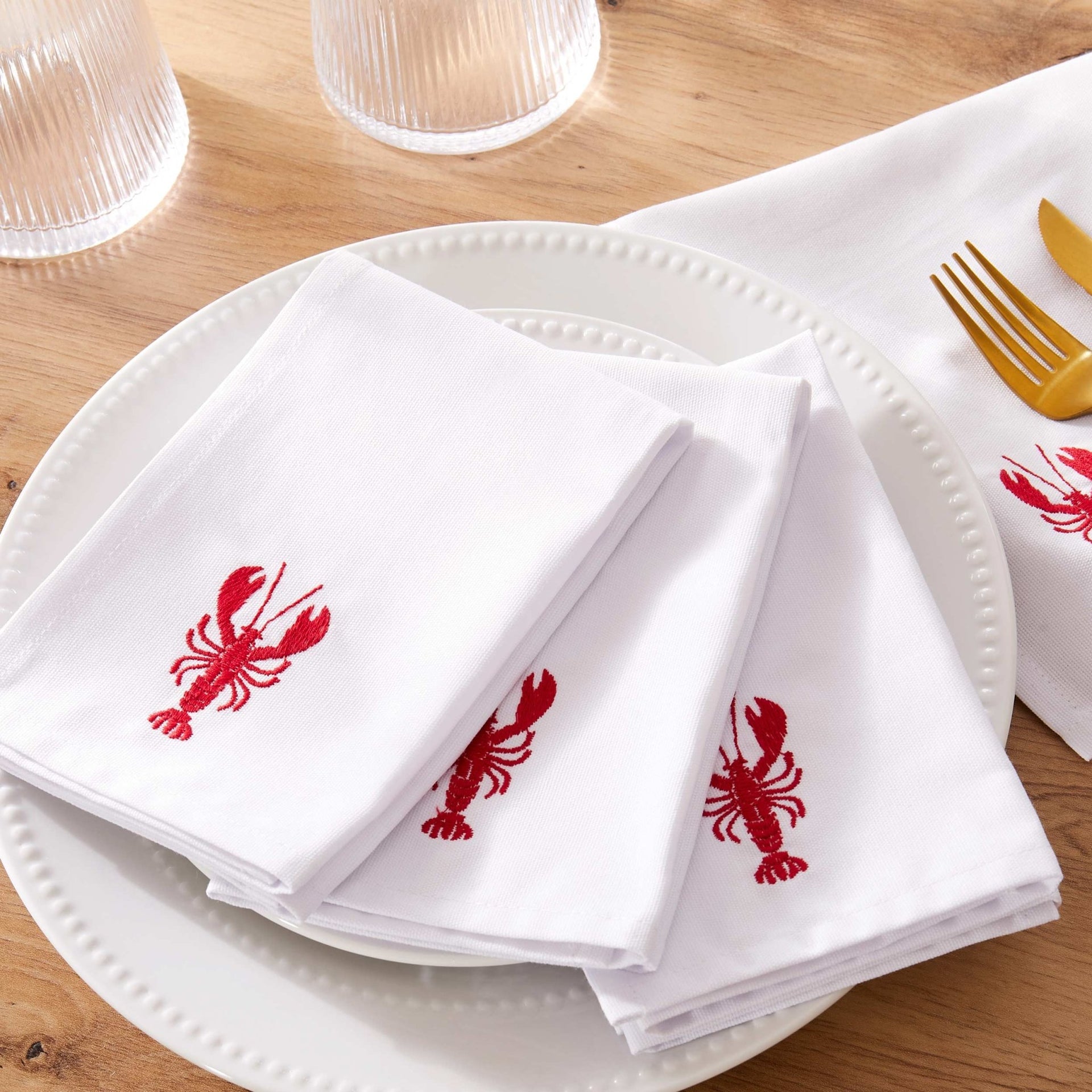 Lobster Embroidered Napkins - Set of 4