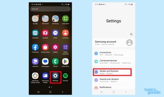 set a mode on Galaxy S23 by launching Settings and going to Modes and Routines