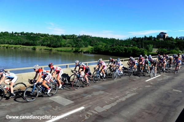 Riding over the North Saskatchewan River.