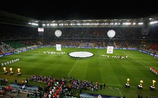 General view as the teams walk out on to the pitch prior to the UEFA Cup Final between Shakhtar Donetsk and Werder Bremen at the Sukru Saracoglu Stadium on May 20, 2009 in Istanbul, Turkey.
