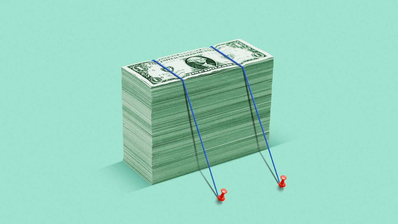 Illustration of a stack of dollar bills tied down