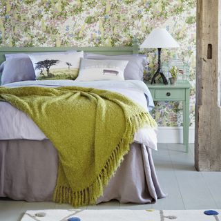 printed wall bedroom with botanical theme